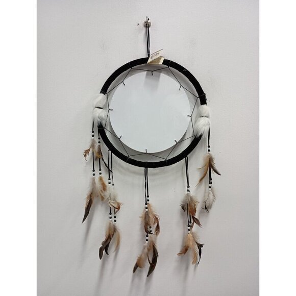 VTG Native American Man W/ Woolf Large Dream Catcher Spiritual Feather Faux Fur - Picture 8 of 8